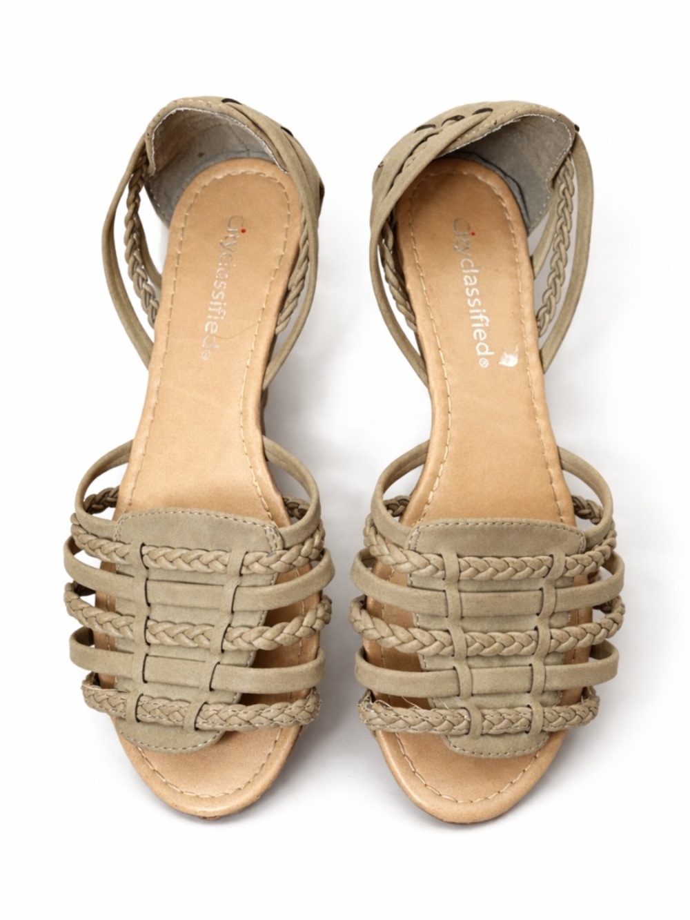4/$20➡️ City Classified Olive-Tan Braided Strap Slip-On Sandals – Size 7 GUC